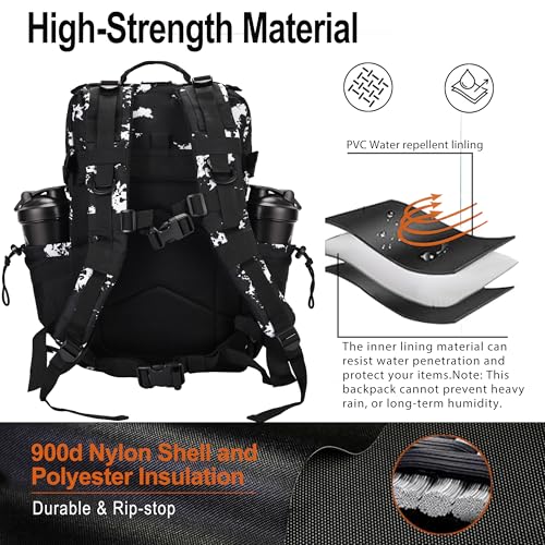 LHI Tactical Military Backpack for Men 25L/45L Large Molle Army Assault Pack 3 Day Hiking Rucksack With Bottle Holder - color: Black Lightning, size: 45L