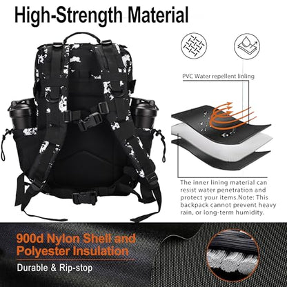 LHI Tactical Military Backpack for Men 25L/45L Large Molle Army Assault Pack 3 Day Hiking Rucksack With Bottle Holder - color: Black Lightning, size: 45L