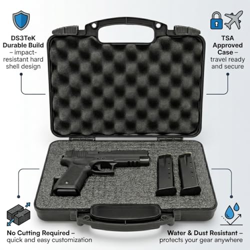 TSA Hard Pistol Case, Crushproof Pick and Pluck Foam Handgun Revolver Case - color: Black