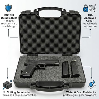 TSA Hard Pistol Case, Crushproof Pick and Pluck Foam Handgun Revolver Case - color: Black