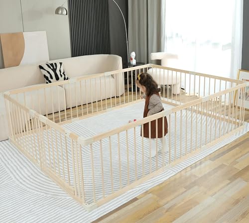 Baby Playpen Play Fence Gate Play Pen Wood Large,Playpens for Babies and Toddlers Kids Indoor,Baby Play Yards Gym - size: 180x240x61 cm