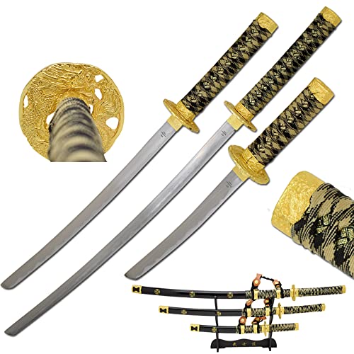 Snake Eye Tactical Two Tone 3 Piece Samurai Katana Set w/Free Sword Stand - color: 3969