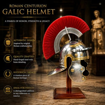 Nagina International Medieval Century Red Crest Roman Centurion Gallic Smiths Helmet For Gladiators Warriors For LARPERS