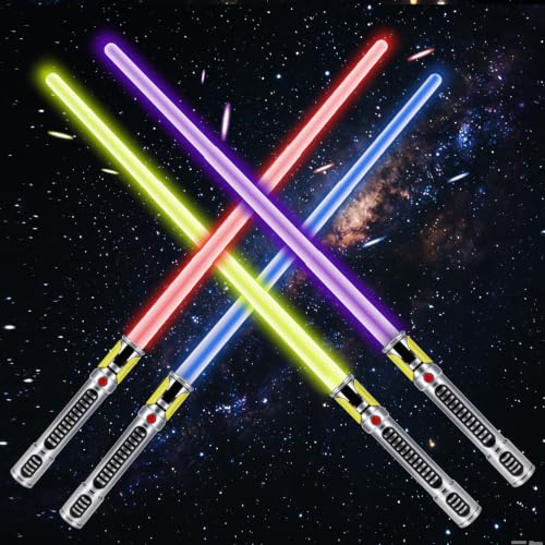4 Pack 7 Colors Light Up Saber, Extendable Led Light Saber with FX Sound(Motion Sensitive), Galaxy War Fighter Sword Toy for Kids, Halloween Xmas Birthday Present