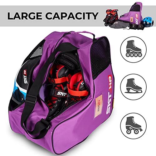 Roller Skate Bag with Adjustable Shoulder Strap for Kids and Adults to Hold Inline Skates and Knee Pads - color: Purple