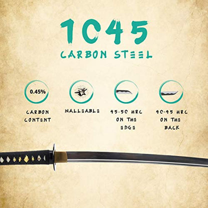 Hand Forged 1060 Carbon Steel Mokko Lobed Katana Full Tang Sword