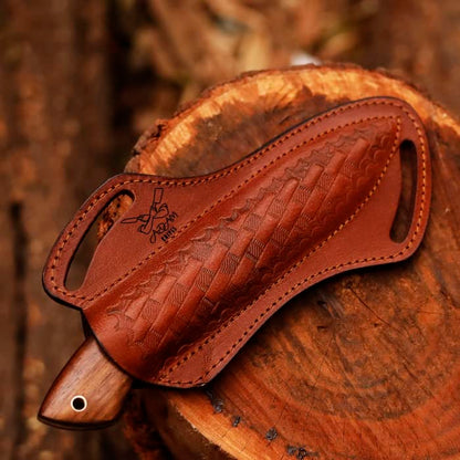 Fixed Blade Damascus Steel Hunting Knife with Leather Sheath, 9'' Full Tang Hunting Skinning Knife,Non-Slip Wooden Handle,Camping Blade (Brown) - color: Brown