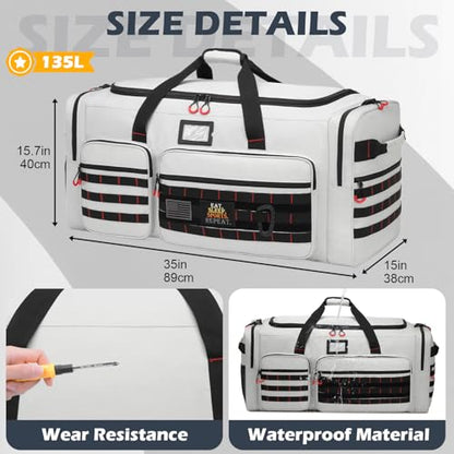 135L Extra Large Duffle Bag, Heavy Duty Sports Gym Travel Duffel Bag - color: Grey