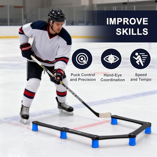 Hockey Stick Handling Trainer | Adjustable Hockey Training Equipment for Puck Control, Hand-Eye Coordination & Reaction Time | Portable On/Off Ice Trainer for All Ages,5/7 Sections - size: 5-Section blue