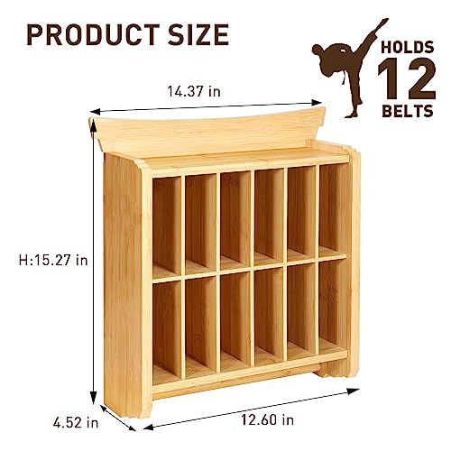 Tilhumt 12 Belts Karate Belt Display Rack with Trophy and Medal Display Rack, Taekwondo Belt Display Rack with Stickers, Martial Arts Belt Display for Kids and Adults