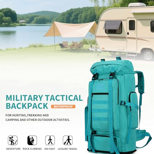 100L Hiking Camping Backpack MOLLE Rucksack Waterproof Daypack (LakeBlue) - color: Lakeblue