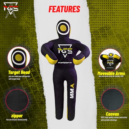 MMA Grappling Dummy Brazilian JIU Jitsu BJJ Punching Bag for Self Defense Wrestling Judo Karate Boxing Throwing Submission Standing Position - UNFILLED - color: Black Yellow, size: 4FT / 47"