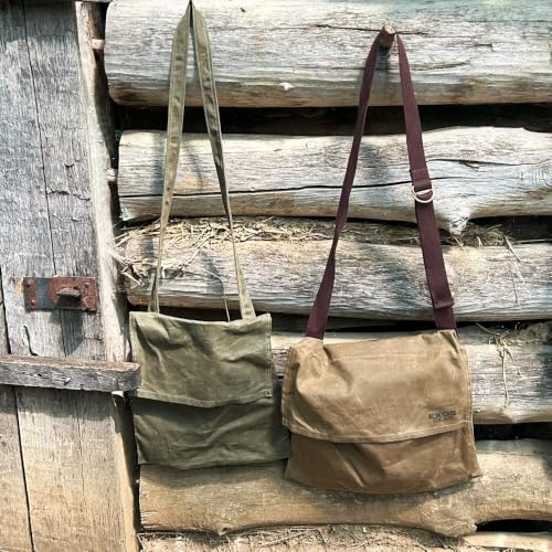 Exos Waxed Canvas Haversack Bushcraft Shoulder Bag - Durable Canvas Messenger Bag - Foraging Bag, Gardening Bag, 2 Sizes - style: Dark Khaki Large