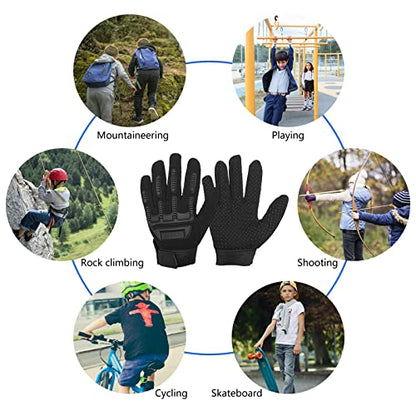 Long Keeper Kids Cycling Tactical Gloves – Boys Sport Climbing Fishing Gloves Anti Slip Full Finger Gloves - color: Style2, Black, size: Small