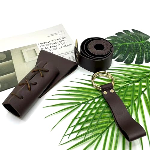 3 Packs Medieval Leather Belt Sword Dagger Frog Renaissance Belt Sword Holster for Halloween Knight Pirate Costume - color: Coffee