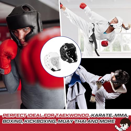 JellyArch 2 Pcs Taekwondo Karate Headgear MMA Martial Arts Helmet Soft Head Guard Protection Sparring Gear Helmet Boxing for Men Women Thai Kickboxing Grappling Muay Taekwondo - color: White and Black, size: Medium
