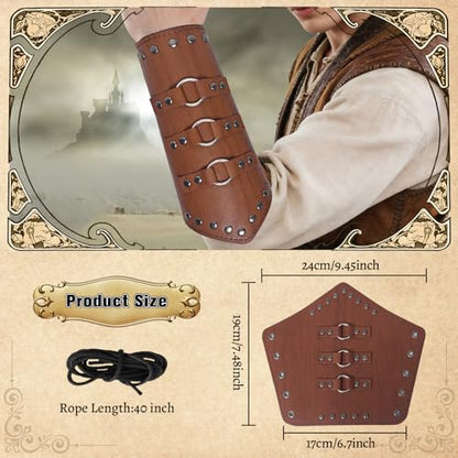 1 Pair Leather Arm Guards Medieval Accessories for Theme Activity - color: Brown-01
