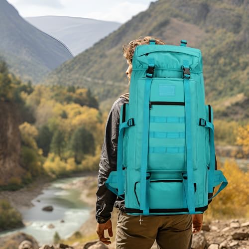 100L Hiking Camping Backpack MOLLE Rucksack Waterproof Daypack (LakeBlue) - color: Lakeblue