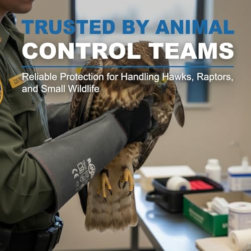 RAPICCA Animal Handling Gloves Bite Proof Double Leather Reinforced Padding Dog,Cat Scratch,Bird Handling Falconry Gloves Grabbing Reptile Squirrel Snake Bite 16in Grey-Black (Pack of 2) - size: 2 Count (Pack of 2), style: 16 Inches