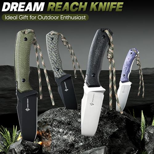 Dream Reach Fixed Blade Knife - D2 Steel Tactical Knife with Ergonomic Full Tang Handle and Adjustable Sheath for Outdoor Camping Survival Gift for Men Women Green - size: 4.02 inches