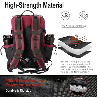 LHI Tactical Military Backpack for Men 25L/45L Large Molle Army Assault Pack 3 Day Hiking Rucksack With Bottle Holder - color: Red and Black, size: 45L