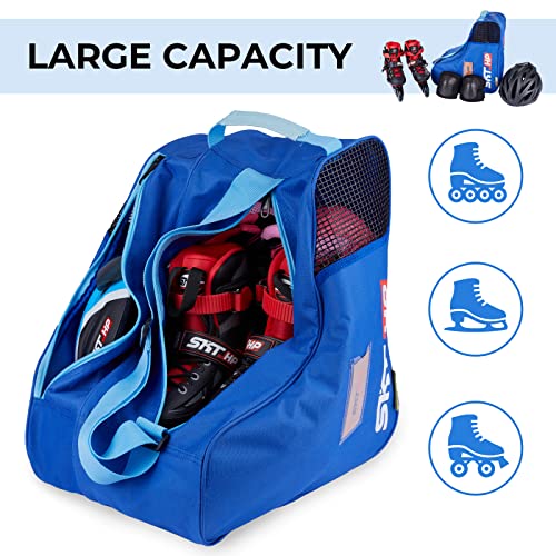 Roller Skate Bag with Adjustable Shoulder Strap for Kids and Adults to Hold Inline Skates and Knee Pads - color: Blue