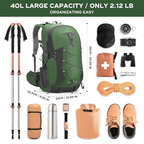 Maelstrom 40L Hiking Backpack, Lightweight Camping Daypack with Rain Cover - color: Green, size: 40l