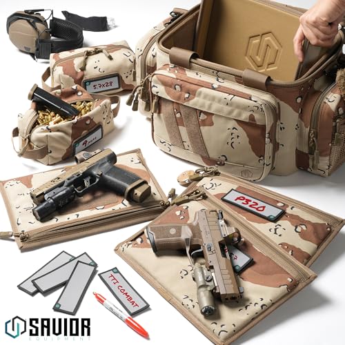 Savior Equipment Specialist Series Tactical Triple Pistol Shooting Range Hunting Duffle Bag Gun Carrying Case, Rigid Compartment Frame, Lockable Zippers - color: Chocolate Chip Camo