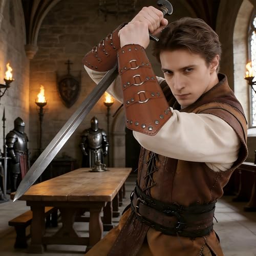 1 Pair Leather Arm Guards Medieval Accessories for Theme Activity - color: Brown-01