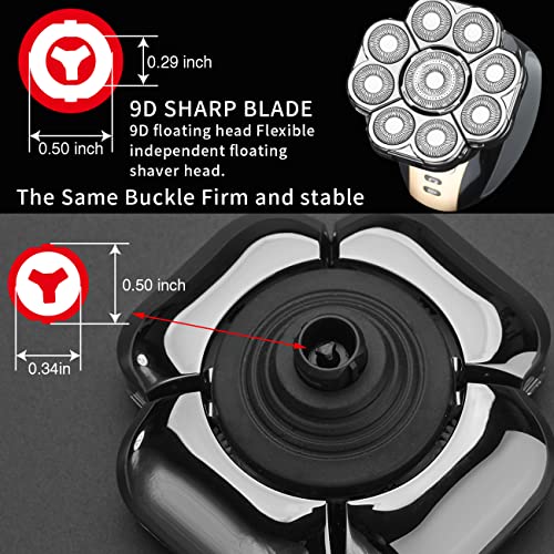 9 Blades Head Shaver Men's Electric Shaver Replacement Heads Universal Replacement Blade Head Electric Razor for Men (9D Silvery)
