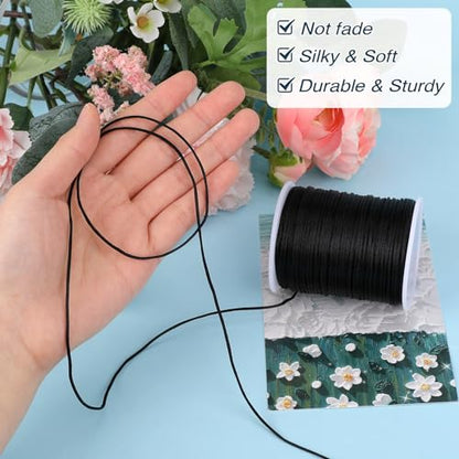 1.5mm X 110 Yards Nylon Satin Cord Black Necklace String Waxed Trim Cord - size: black