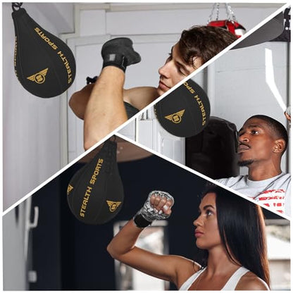 Stealth Sports Speed Ball Boxing – MMA Speed Bag & Hanging Swivel Kit for Boxing Training – Punching Bag for Muay Thai, Kickboxing, Martial Arts, Reflex and Speed Training Striking Bag