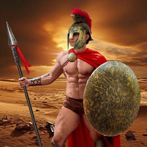 Servllcell Medieval Roman Knight Helmet,Plastic Greek Spartan Gladiator Helmet Medieval Costume Accessories,Halloween Hat - color: Gold Red-d