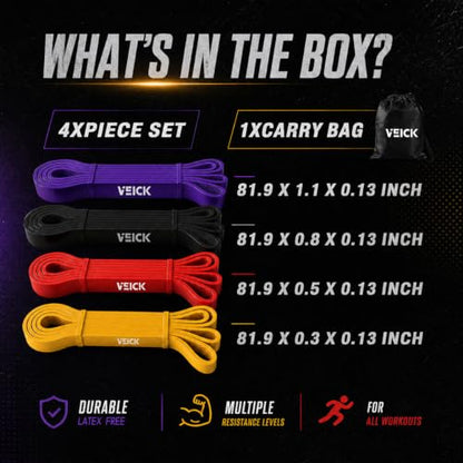 VEICK Pull Up Assist Resistance Bands for Home Gym - color: Purple/Black/Red/Yellow Set of 4 (0.3-1.1in)