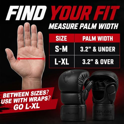LIBERLUPUS MMA Gloves for Men – Punching Bag Gloves for Men, Open Palm Training Gloves for MMA Sparring, Kickboxing, Muay Thai, Youth Self-Defense, Durable Synthetic Leather with Wrist Support - size: Small-Medium