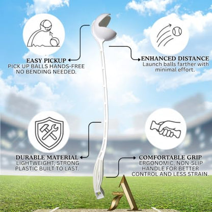 AnNafi® Speed Arm Ball Thrower, Cricket Practice Speed Arm Launcher & Ball Pickup, Fetch & Fold Ball Launcher Set, Cricket Practice Equipments (with Tennis Ball, White) - color: White, size: With Tennis Ball