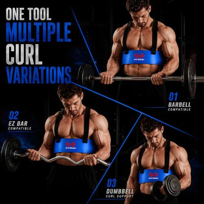 Arm Blaster Bicep Curl with Neoprene Padding, Adjustable Aluminum Bicep Curl Isolator, Bicep Blaster Arm Trainer for Weight Lifting Bodybuilding Home Gym Workout - color: Blue