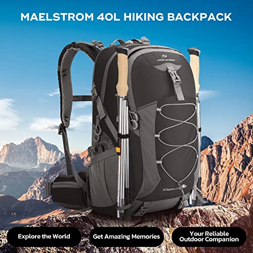 Maelstrom 40L Hiking Backpack, Lightweight Camping Daypack with Rain Cover - color: Black, size: 40l