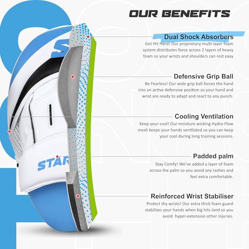 Starpro Boxing Pads – Ventilated Hook & Jab Training Mitts for Muay Thai Kickboxing MMA - color: Solar Blue