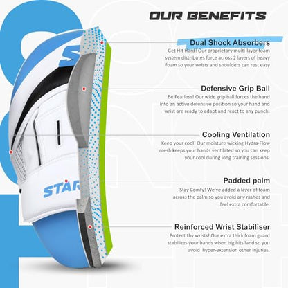 Starpro Boxing Pads – Ventilated Hook & Jab Training Mitts for Muay Thai Kickboxing MMA - color: Solar Blue