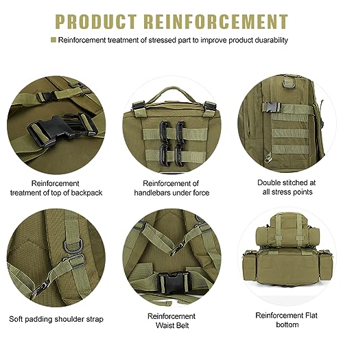 Large Military Tactical Backpack for Men, 40-50L Backpacks for Women, Bug out Bag Army 3 Days Pack Bags Rucksack with Molle System Green - color: Army Green