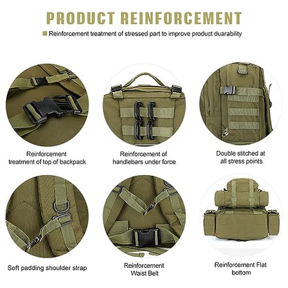 Large Military Tactical Backpack for Men, 40-50L Backpacks for Women, Bug out Bag Army 3 Days Pack Bags Rucksack with Molle System Green - color: Army Green
