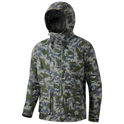 BASSDASH Walker-LW Breathable Waterproof Fishing Hunting Wading Jackets with Silent Outer Fabric for Men Women - color: Green Vegetation Camo, size: Medium