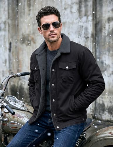 MAGNIVIT Mens Winter Jacket Thick Warm Fleece Lined Trucker Cargo Coat - color: Black Grey, size: Medium