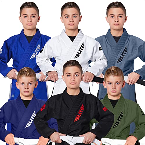Elite Sports IBJJF Ultra Light BJJ Brazilian Jiu Jitsu Gi for Kids with Preshrunk Fabric and Free Belt - color: Green, size: 0