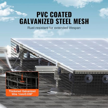VEVOR 8 inch x 100ft Solar Panel Bird Guard, Critter Guard Roll Kit with 70pcs Aluminum Alloy Fasteners, Solar Panel Guard with Rust-Proof PVC Coating, Max 1/2 inch Wire Roll Mesh - size: 8in x 100ft with 70pcs Fasteners,50pcs Tie Wires