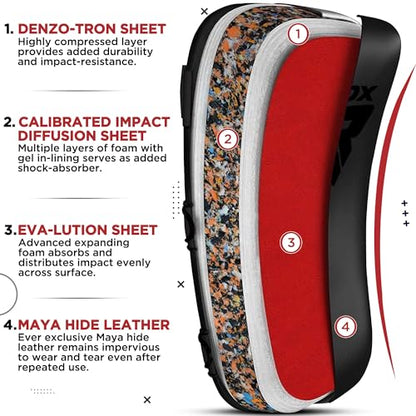 RDX Muay Thai Pad for Training, Curved Kickboxing Kicking Strike Shield, Coaching Kick Boxing, MMA, Martial Arts, Karate, Taekwondo, Punching, Foot, Knee and Elbow Target - color: Full Black