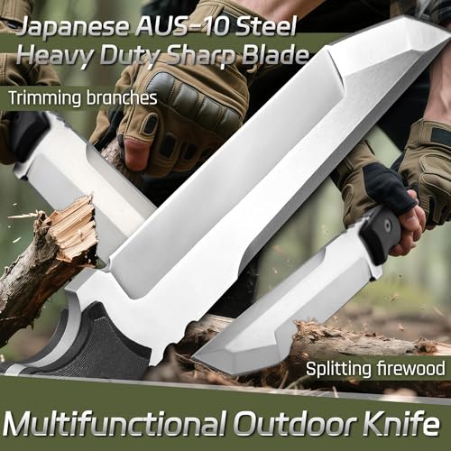 Dream Reach Fixed Blade Knife, Outdoor Survival Knife with Tactical Kydex Sheath, Horizontal Carry Knives with Ergonomic Handle, Bushcraft Knives for Camping Gardening Gift for Men - size: 7.5"