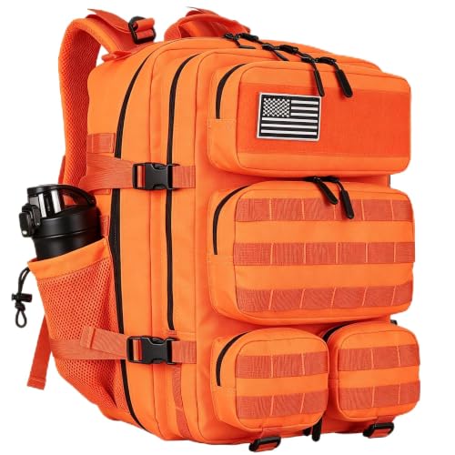 55L Tactical Backpack Heavy Duty Military Rucksack Molle Backpack 3 Day Assault Pack for Work Outdoors - color: Orange