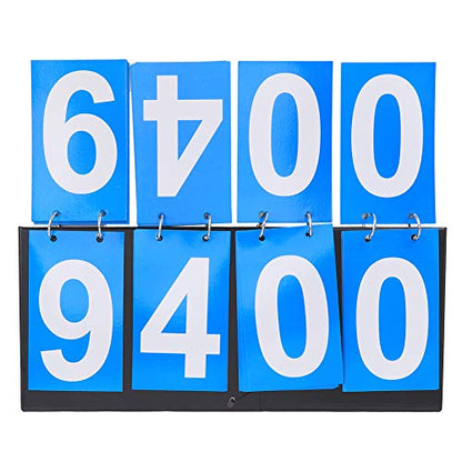 Qiilu Number Flip Chart Number Flip Cards Blue Cloth Metal Cardboard 4‑Digit Scoreboard Sports Competition Score Keeper for Table Tennis Basketball Badminton Blue